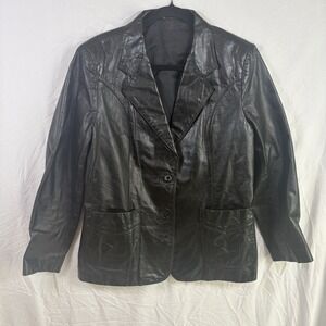 Vintage Fingerhut‎ Fashions 90s Genuine Leather Blazer Jacket Black Size 20